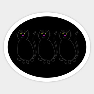 Three Black Cats on Black Oval Sticker